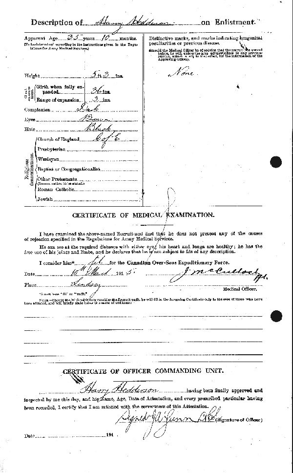 Harry Hedderson attestation papers