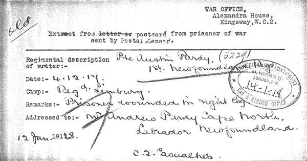 Notification of POW wounding